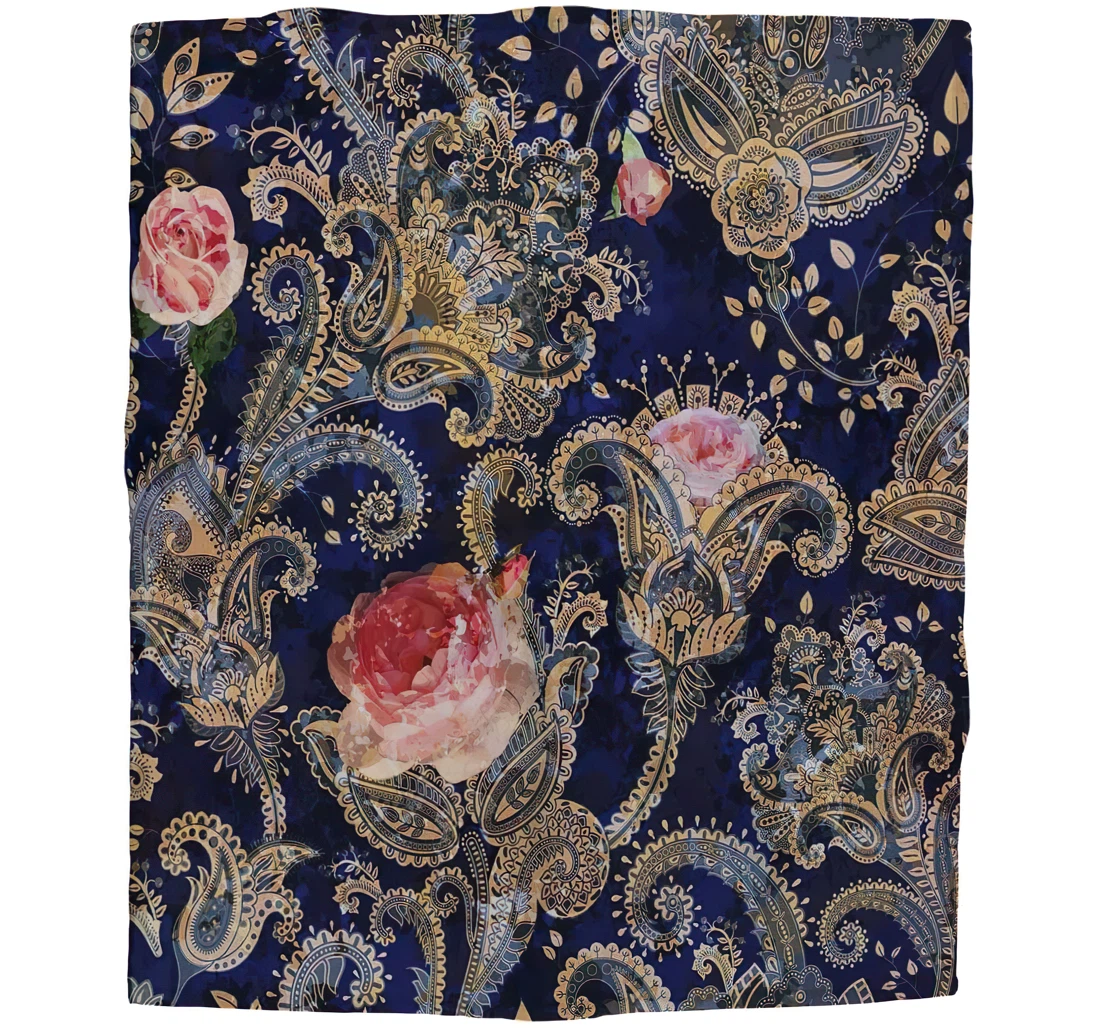 Throw Blanket, Quilt - Paisley And Roses Girls Boy Baby Kids Decorative Flowers Indian Style Indonesian Batik Classic Paisley Car Es Sherpa Fleece