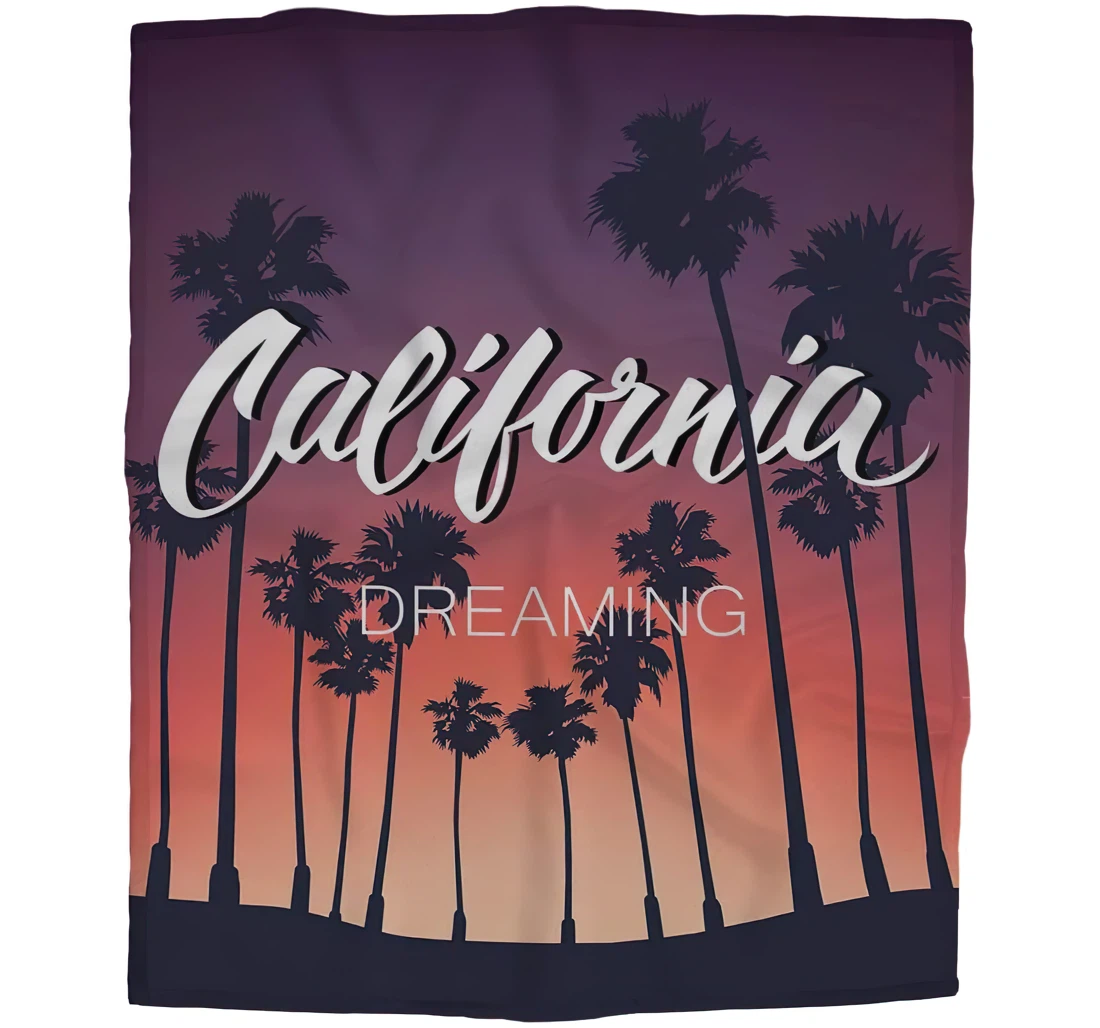 Throw Blanket, Quilt - California Hand Lettered Girls Boy Baby Kids Southern Beach Typographic Art Car Es Sherpa Fleece