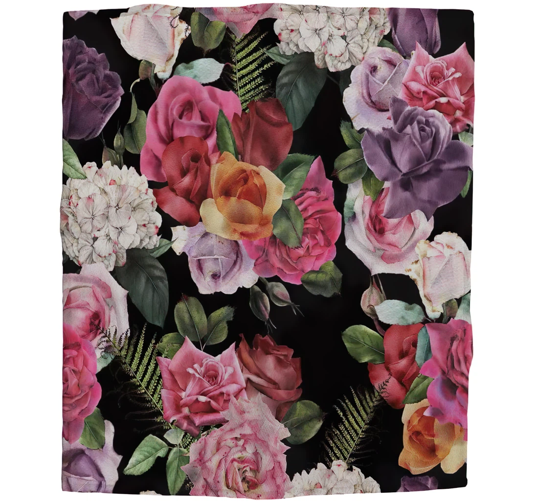 Throw Blanket, Quilt - Roses Floral Girls Boy Baby Kids Blossom Bouquet Colorful Elegance Growth Leaf Nature Car Es Sherpa Fleece