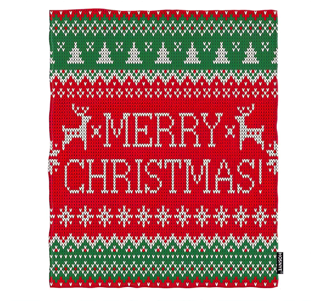 Throw Blanket, Quilt - Merry And New Year Baby Kids Seamless Knitted Pattern Car Sherpa Fleece