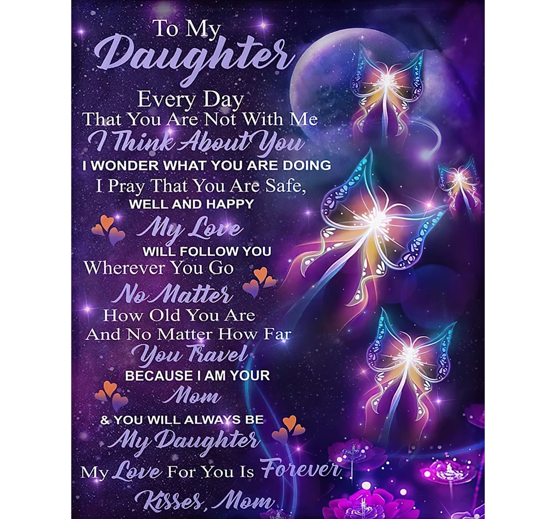 Throw Blanket, Quilt - Personalized To My Daughter Butterfly From Mom Customized Shinning Butterflies Purple Premium Bedroom Gifts Sherpa Fleece
