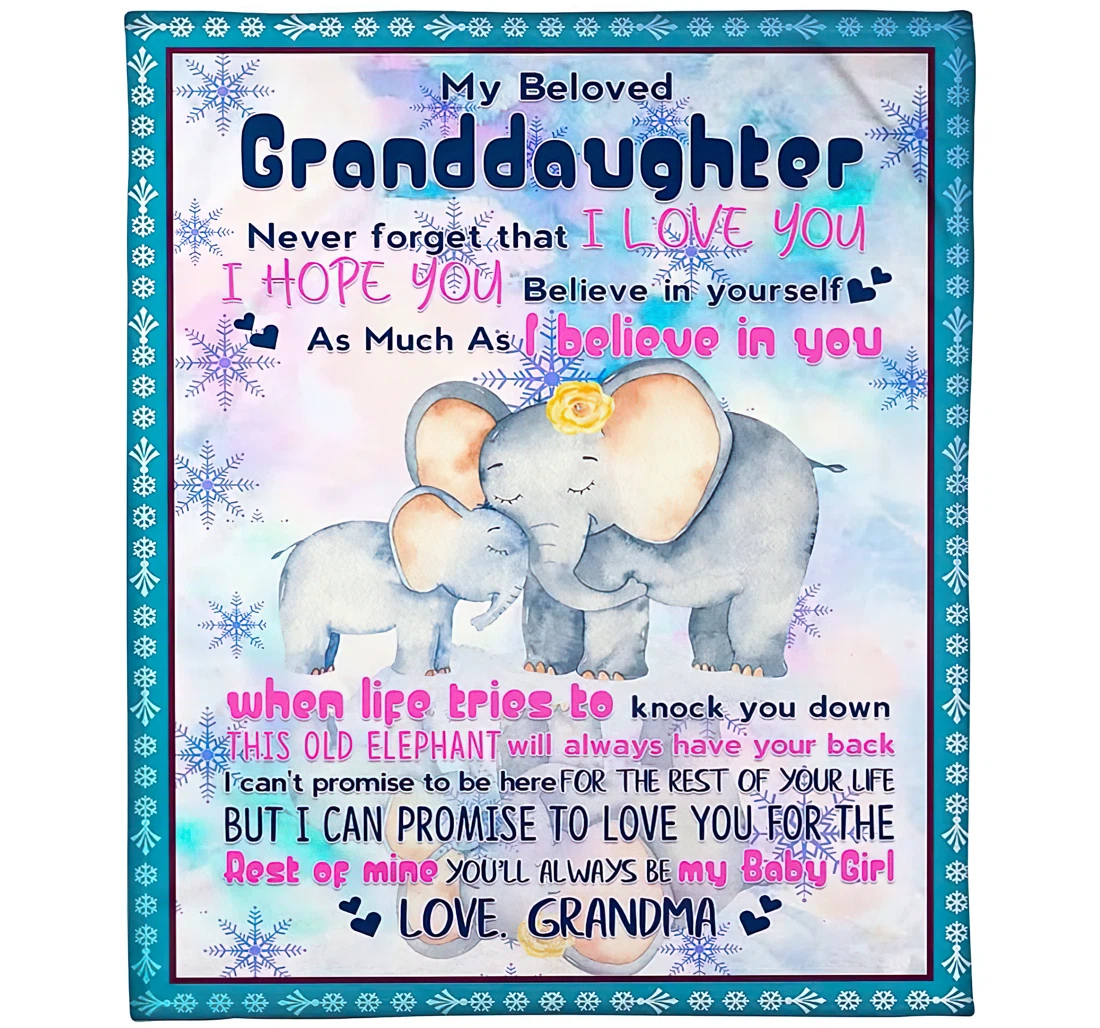 Throw Blanket, Quilt - Personalized To My Granddaughter Elephant From Grandma Customized Cute Baby And Mother Elephant Winter Snow Gifts Sherpa Fleece