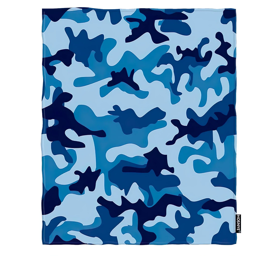 Throw Blanket, Quilt - Blue Camouflage Kids Sea Water Camouflage Seamless Pattern Chair Travel Sherpa Fleece