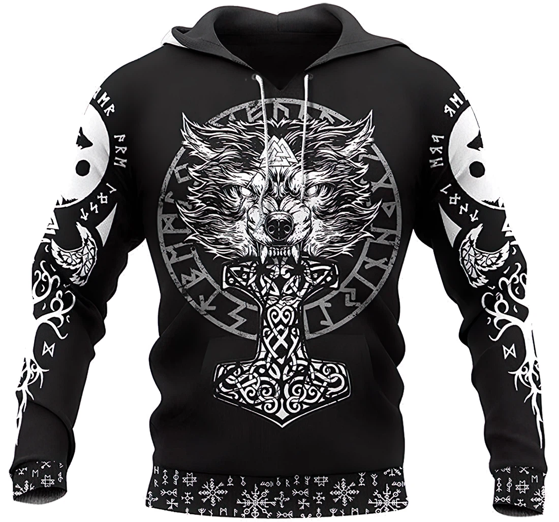 Wolf Hammer Raven Valknut Spear Fashion Autumn Casual Viking Lightweight Up - 3D Printed Pullover Hoodie