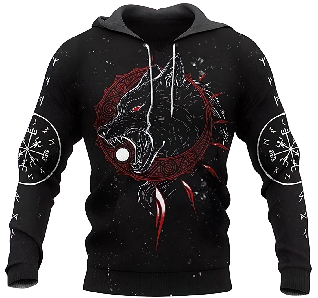 Hati And Skoll Valknut- Shield Viking Graphic Lightweight Up - 3D Printed Pullover Hoodie