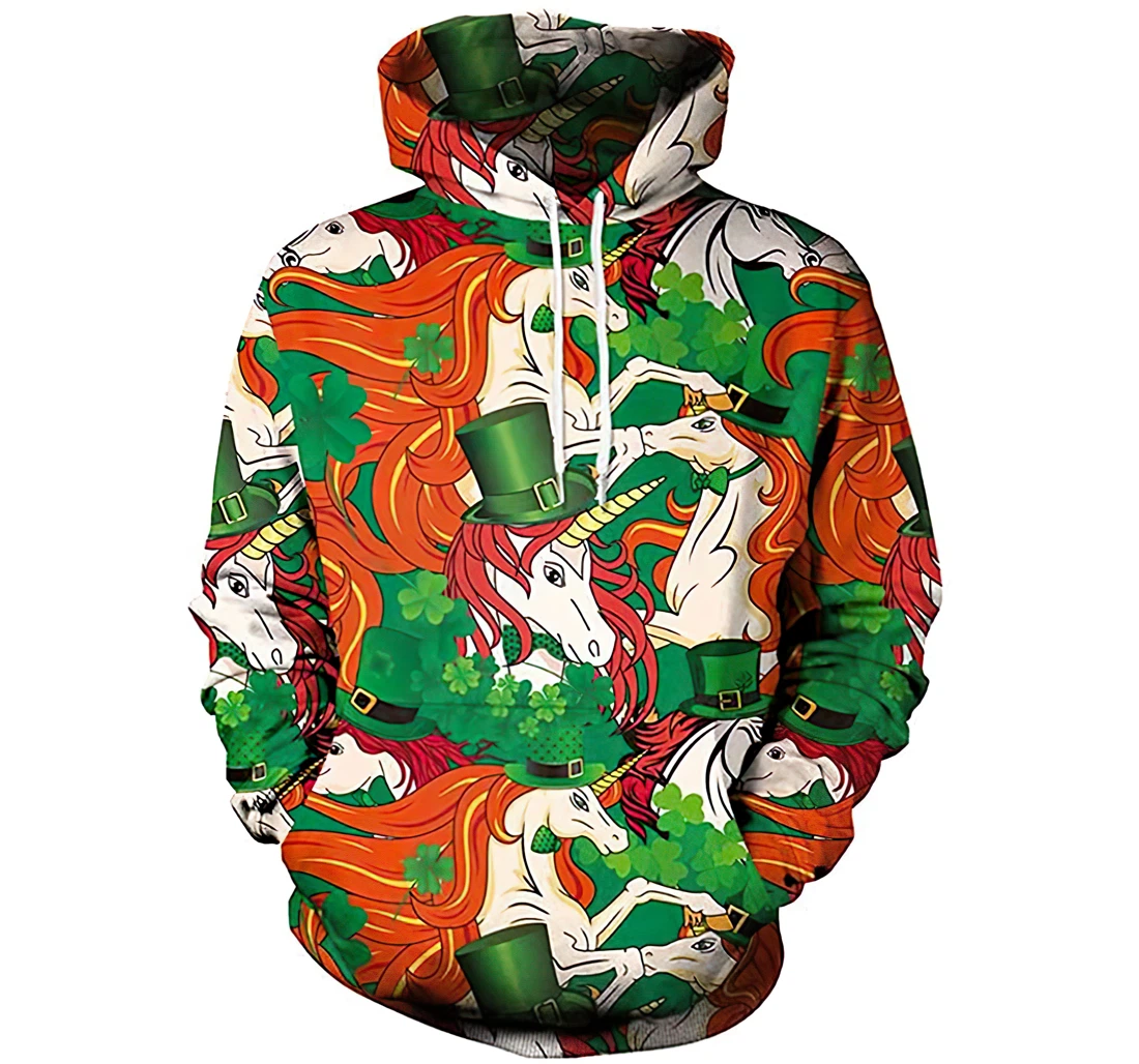 Irish Festival Themed Unicorn Saint Patrick's Day - 3D Printed Pullover Hoodie