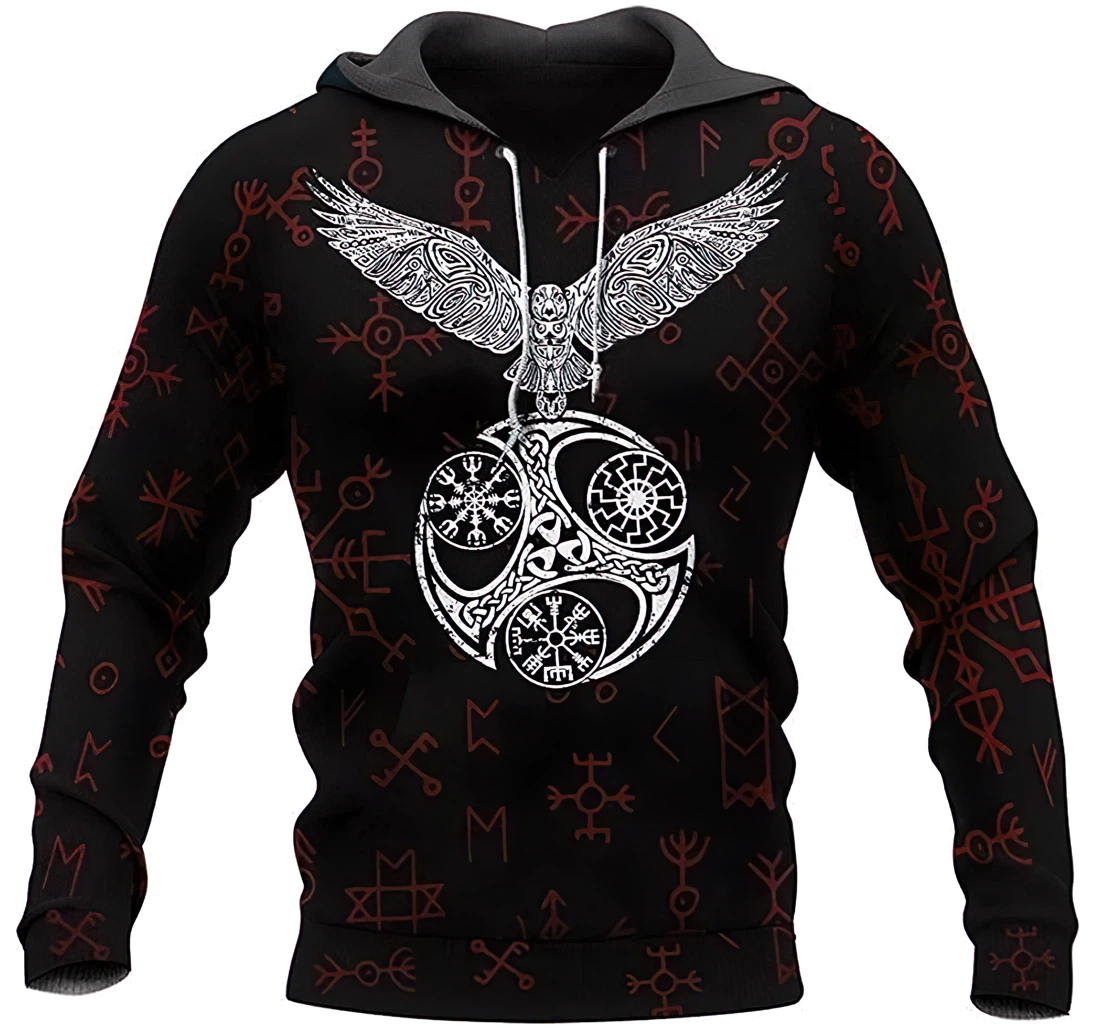 Raven With Vegvisir Viking Lightweight Up - 3D Printed Pullover Hoodie