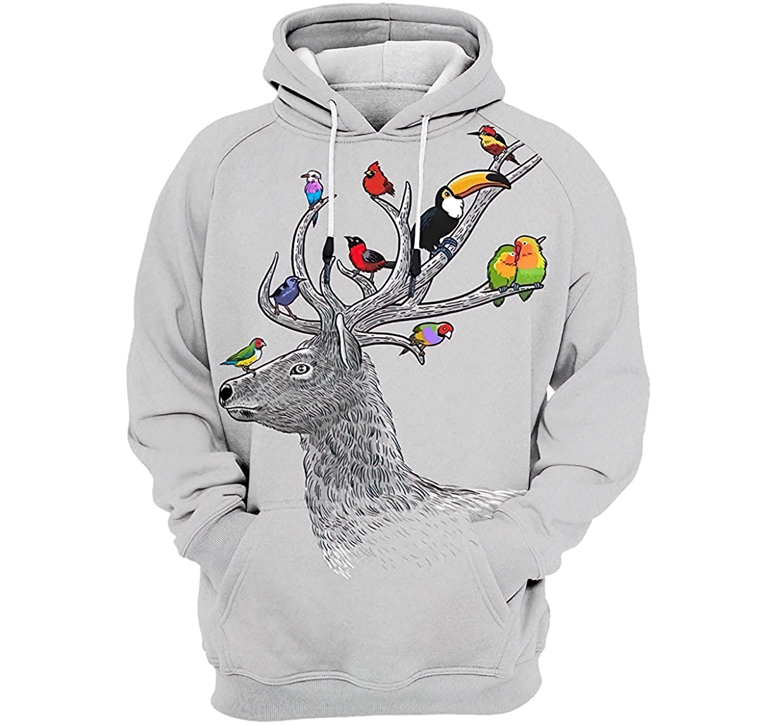 Tropical Birds Deer Tshirt - 3D Printed Pullover Hoodie