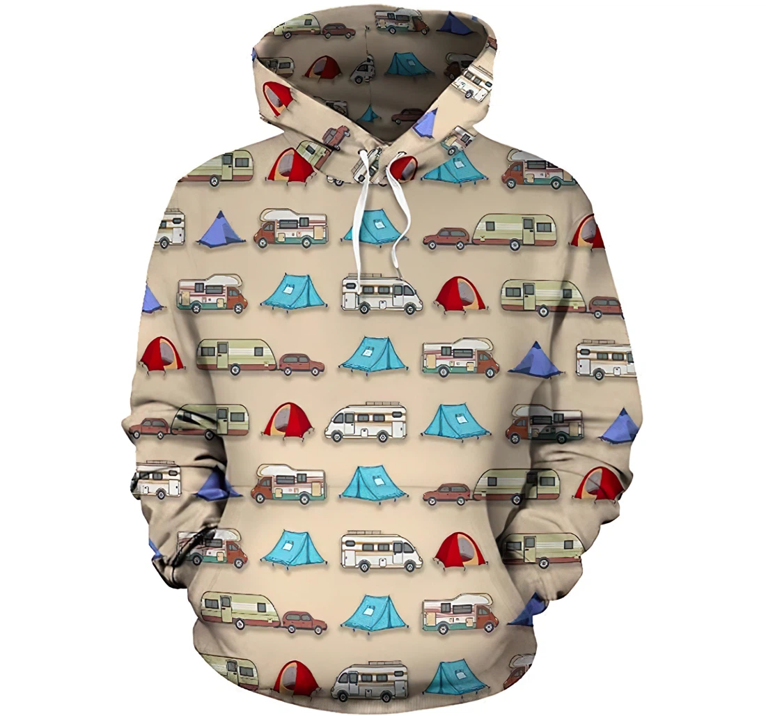 Camping Tent And Camping Van Tshirt - 3D Printed Pullover Hoodie