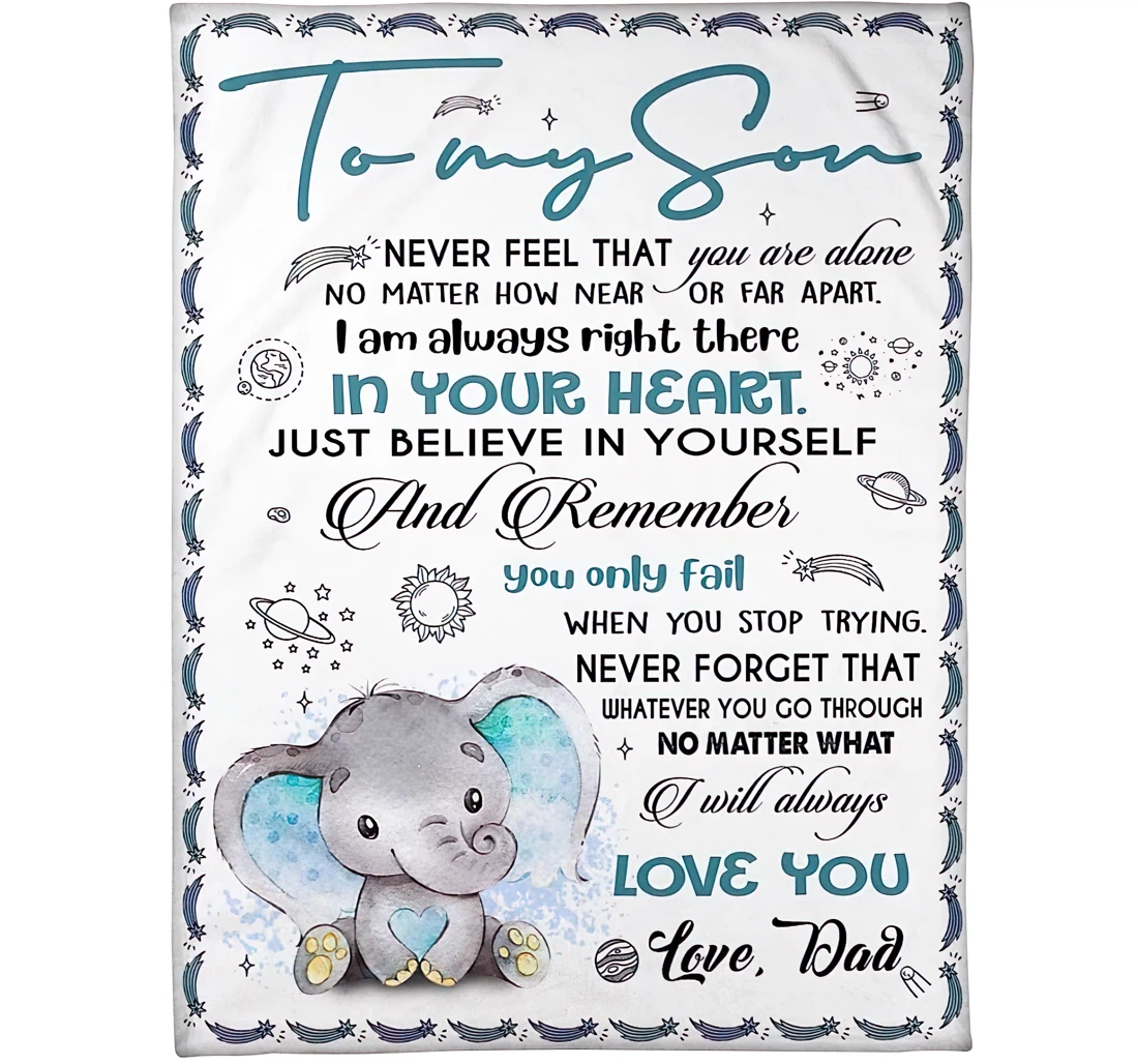 Throw Blanket, Quilt - Personalized To My Son Elephant From Dad Customized Cute Baby And Father Elephants White Planet Premium Gifts Son Sherpa Fleece