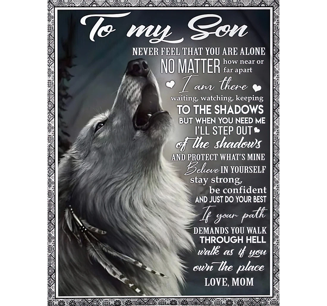 Throw Blanket, Quilt - Personalized To My Son Wolf Family From Mom Customized Bohemian Baby Wolf Shadow Art Printed Gifts Son Sherpa Fleece