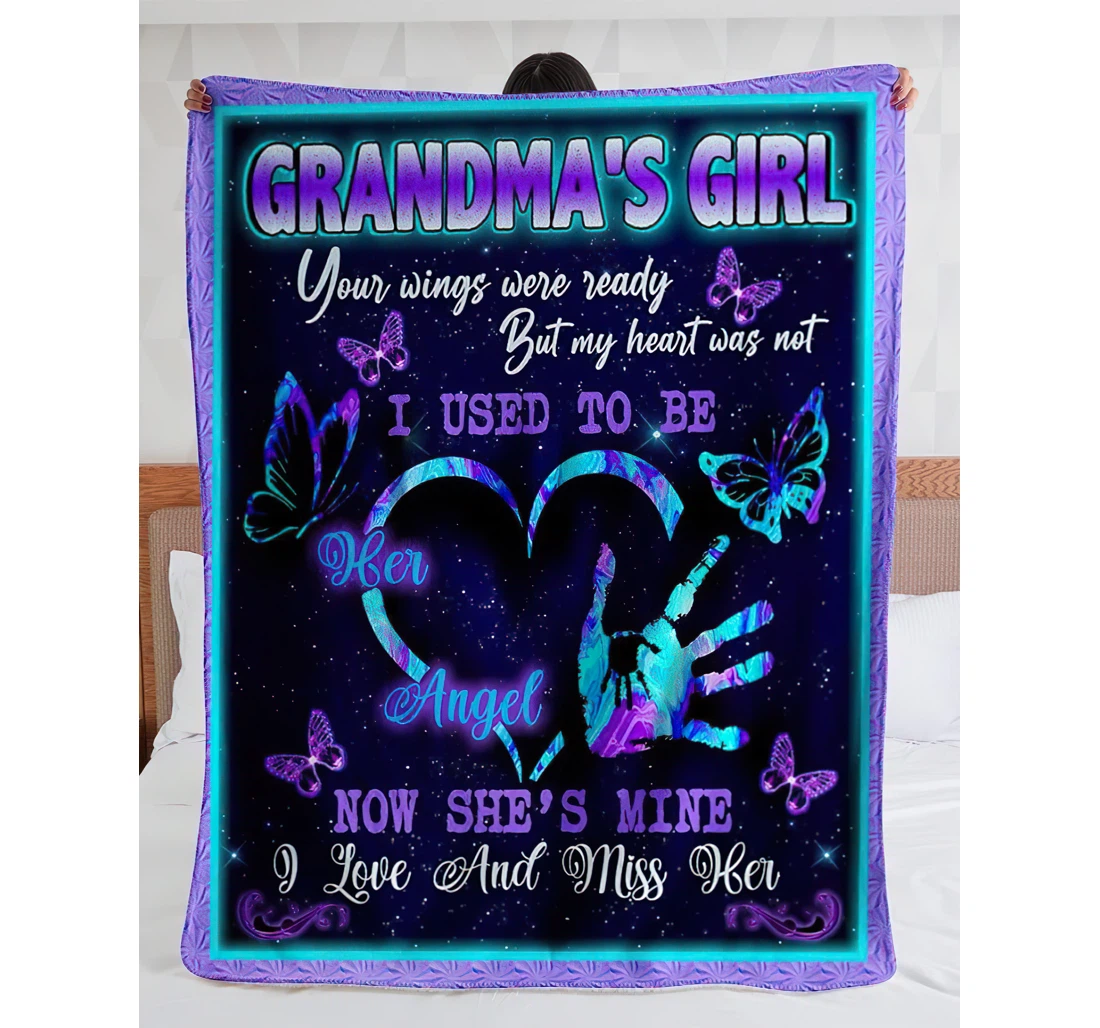 Throw Blanket, Quilt - Personalized To My Granddaughter In Heaven Memorial From Grandma Customized Butterflies Hand Heart Angel Gifts Sherpa Fleece