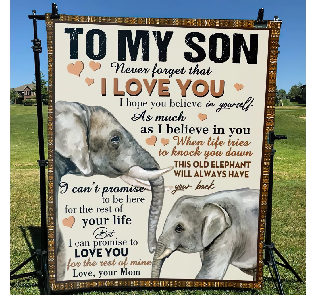 Throw Blanket, Quilt - Personalized To My Son Elephant From Mom Customized Mother And Baby Elephant White Premium Bedroom Gifts Sherpa Fleece