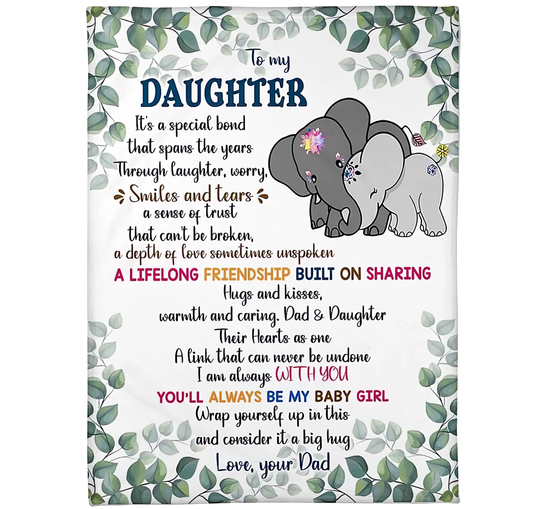 Throw Blanket, Quilt - Personalized To My Daughter Elephant From Dad Customized Cute Baby And Father Black Grey Elephant Flower Gifts Sherpa Fleece