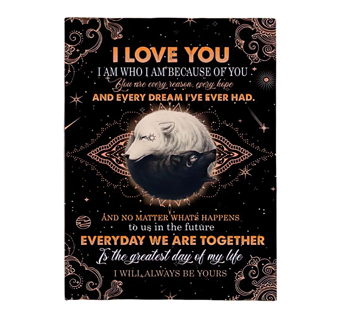 Throw Blanket, Quilt - Romantic Wolves Couple Future Wife Husband Lovers Everyday We Are Together Mandala Galaxy Sweet Love Gifts Valentine Sherpa Fleece