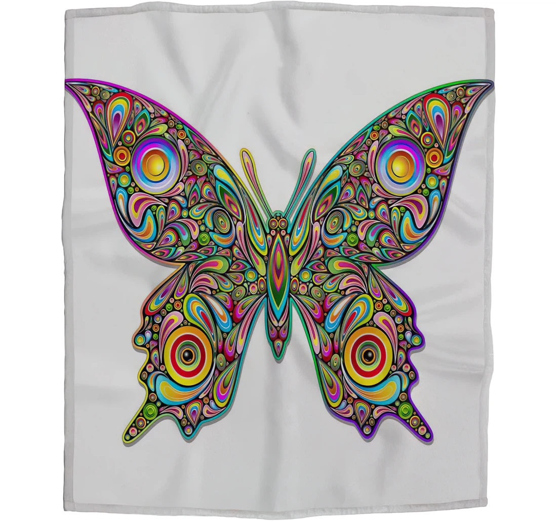 Throw Blanket, Quilt - Butterfly Kids Psychedelic Art Design Chair Travel Es Sherpa Fleece