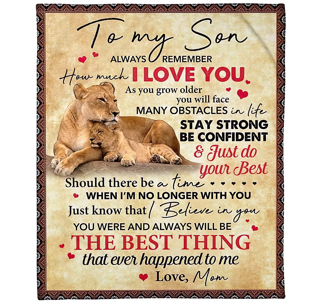 Throw Blanket, Quilt - Personalized Family To My Son From Mom Custom Name Happiness Mother And Baby Lion Together Art Printed Bedding Gifts Xmas Sherpa Fleece