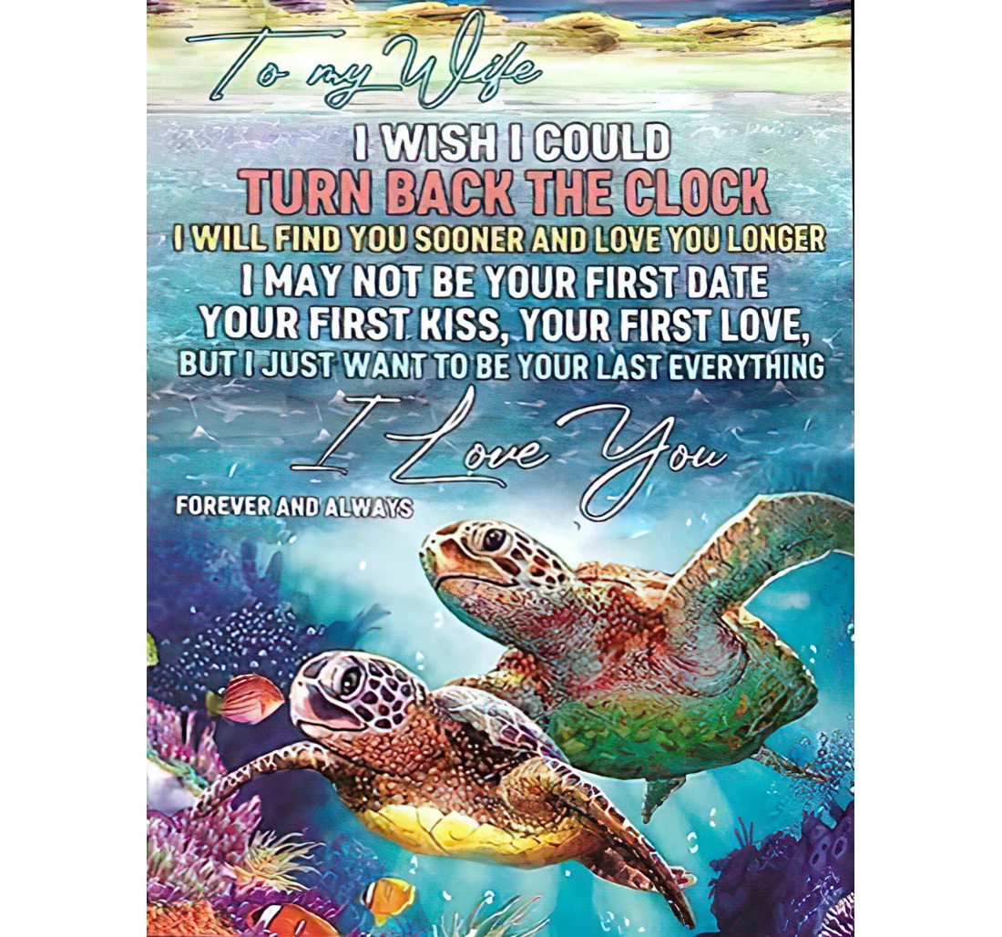 Throw Blanket, Quilt - Personalized To My Wife Turtle Family From Husband Customized Colorful Turtle Couple In The Sea Premium Bedroom Gifts Sherpa Fleece