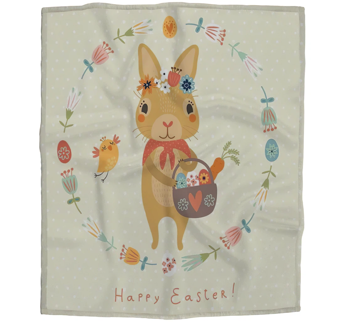 Throw Blanket, Quilt - Cute Rabbit Girls Boy Baby Kids Floral Leaf Girl Flower Basket Wreath Happy Easter Car Es Sherpa Fleece