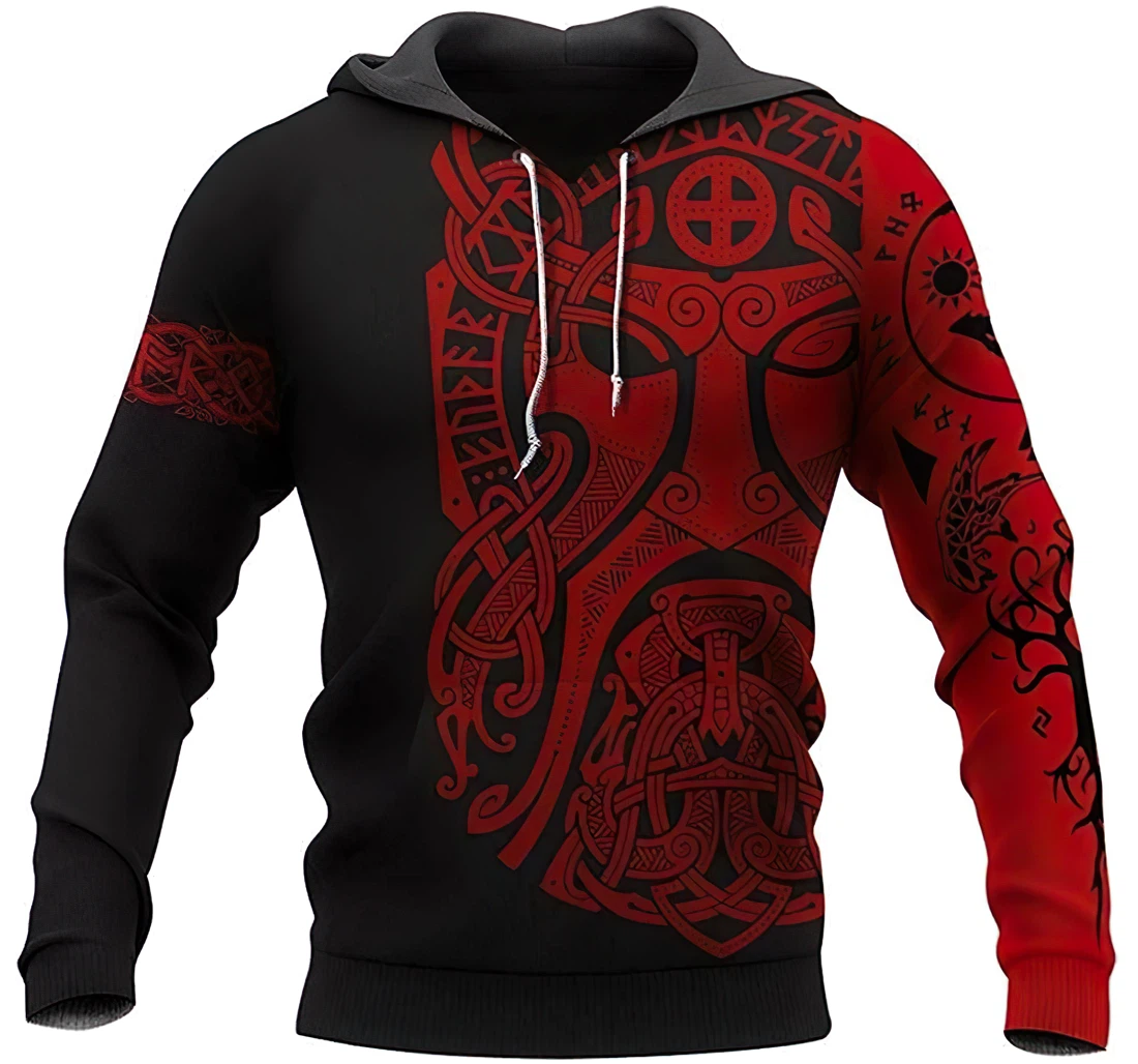 Odin Art Bear Vegvisir Medieval Vikings Lightweight Up - 3D Printed Pullover Hoodie