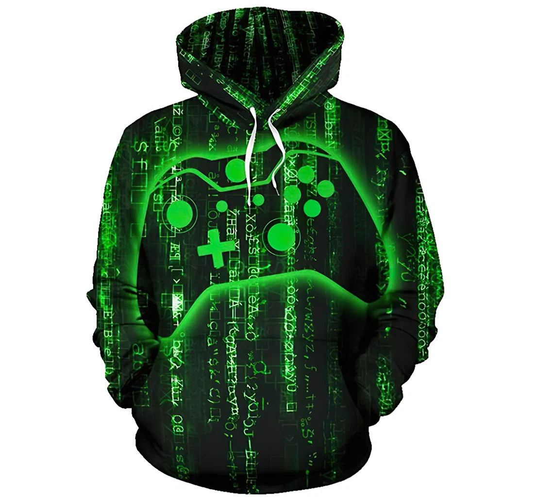 Green Matrix Gaming Controller Tshirt - 3D Printed Pullover Hoodie