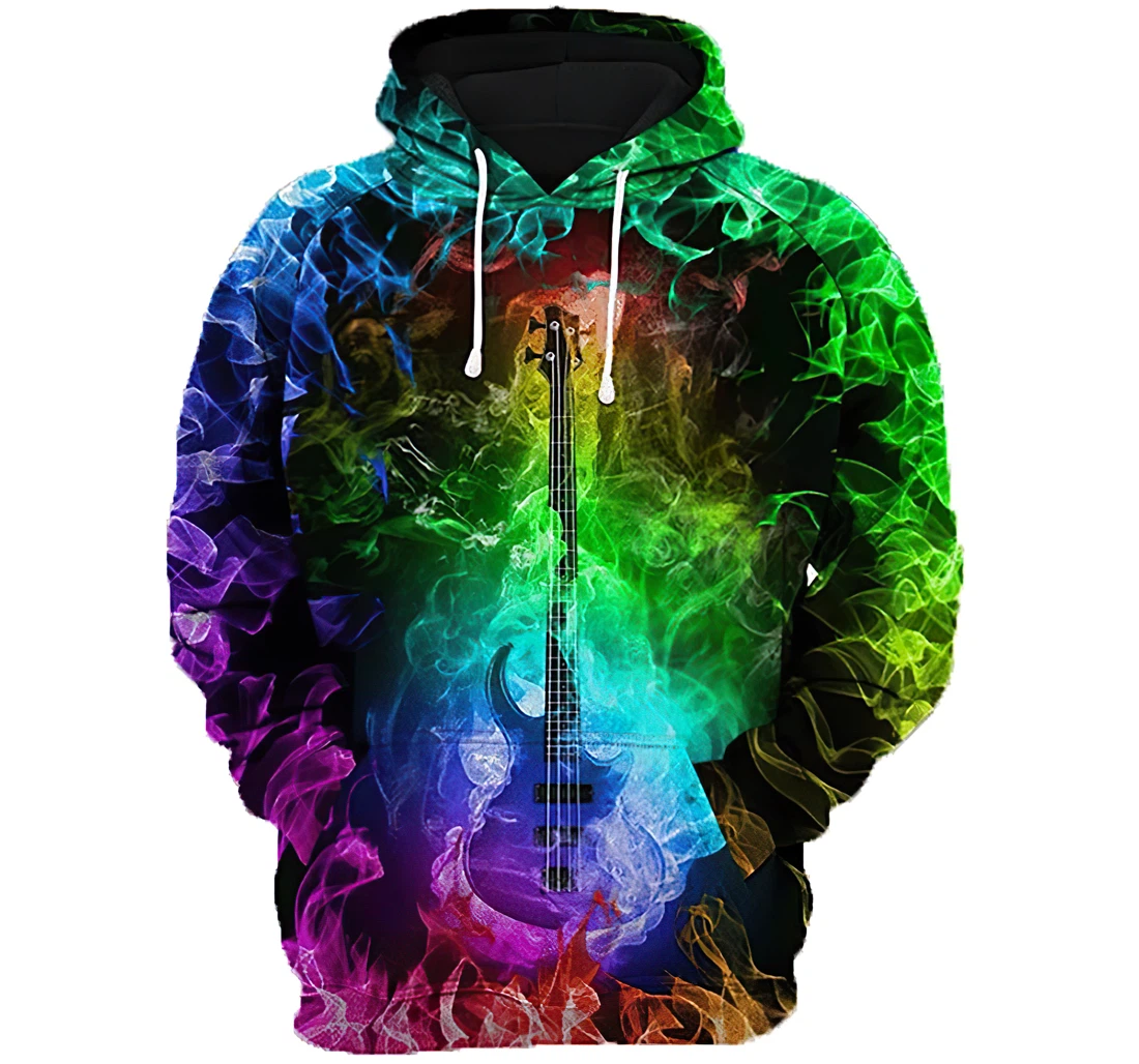 Guitar Bass Coloful Smoke Tshirt - 3D Printed Pullover Hoodie