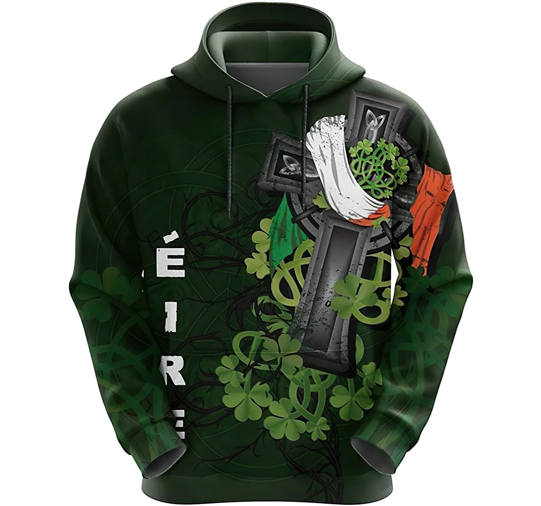 Irish Shamrock Celtic Cross - Happy St. Patrick's Day - 3D Printed Pullover Hoodie