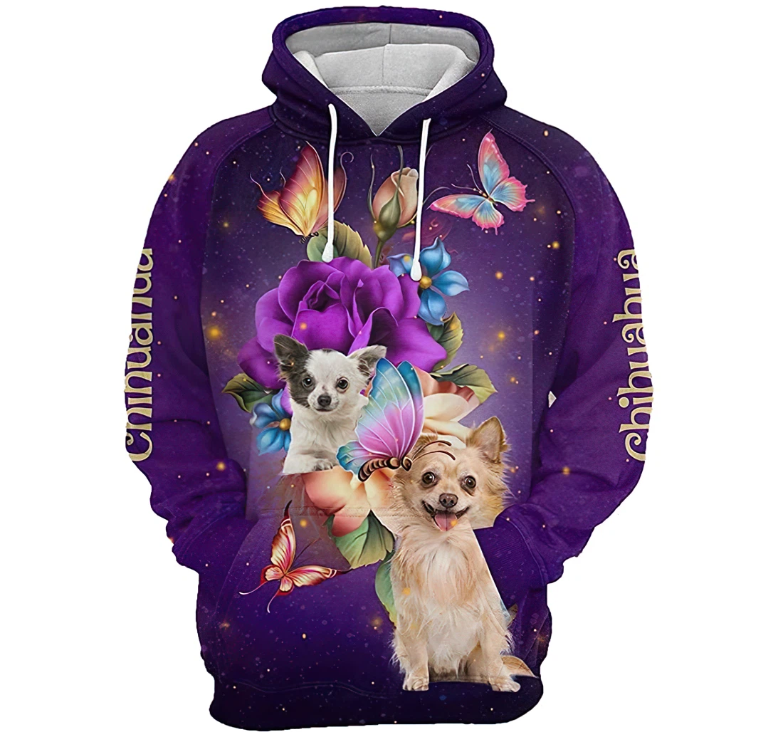 Chihuahua Flower Butterfly Tshirt - 3D Printed Pullover Hoodie