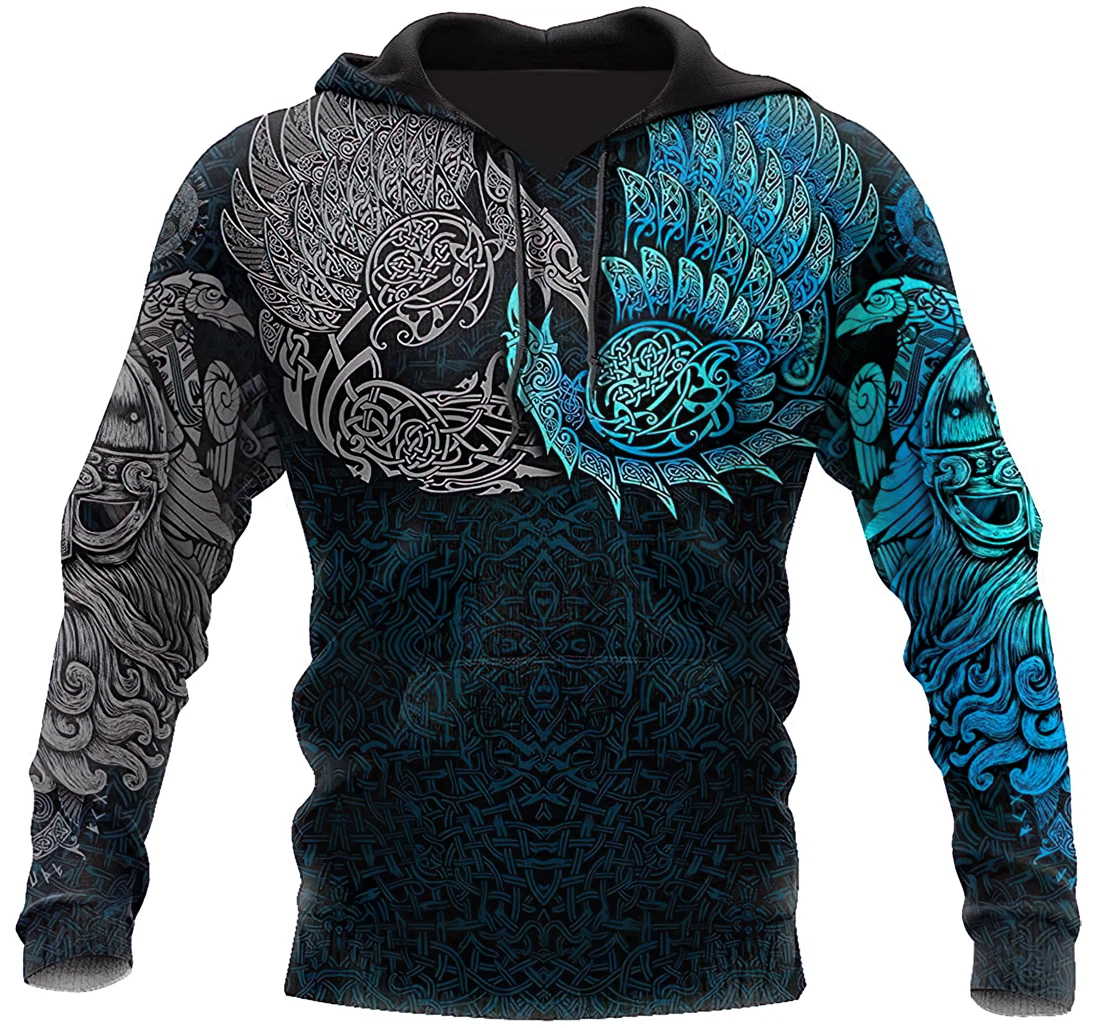 Viking - Ravens Of Midgard Blue Tshirt - 3D Printed Pullover Hoodie