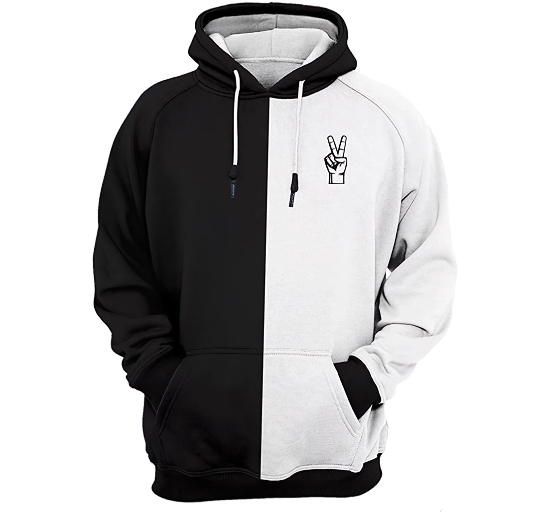 Peace Sign White And Tshirt - 3D Printed Pullover Hoodie