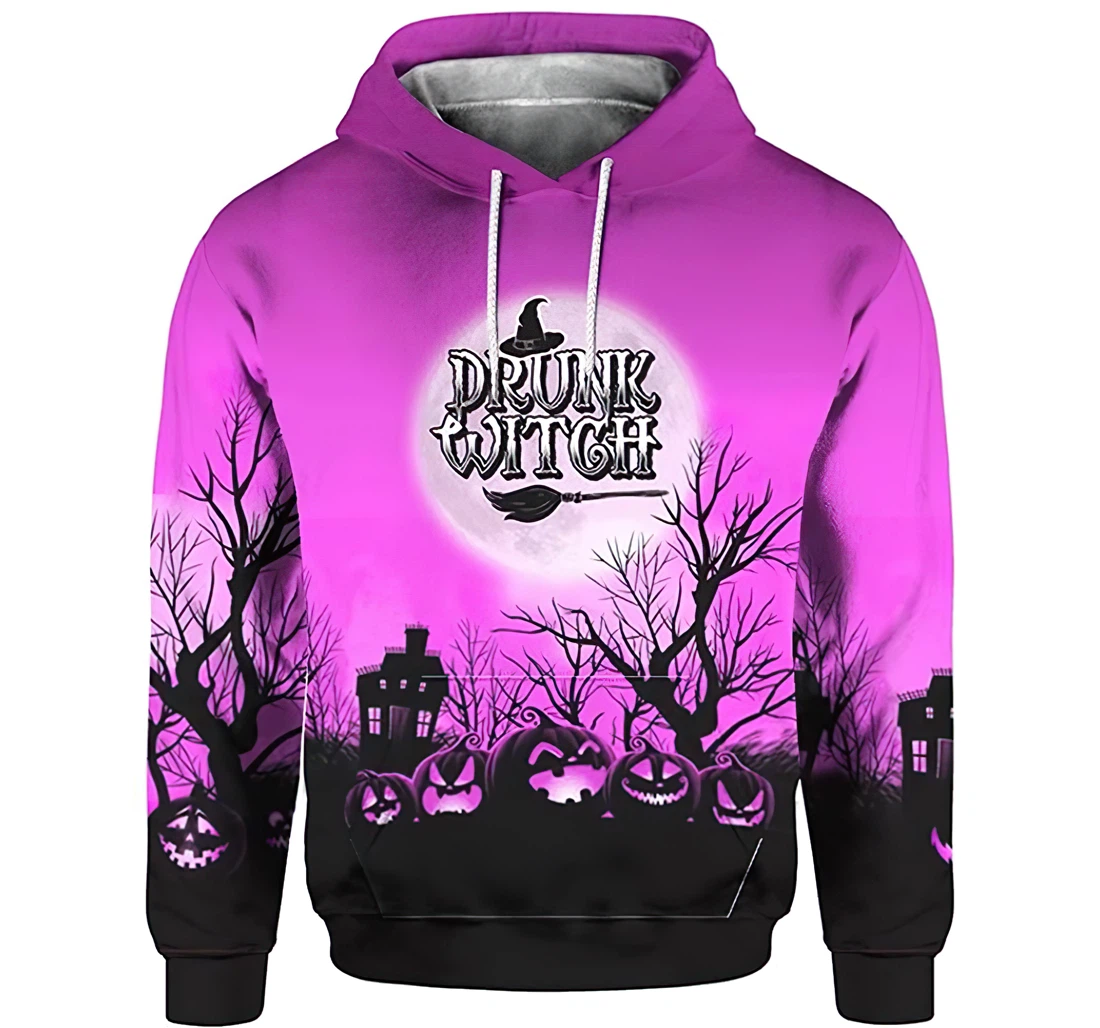 Halloween Drunk Witch Purple Tshirt - 3D Printed Pullover Hoodie