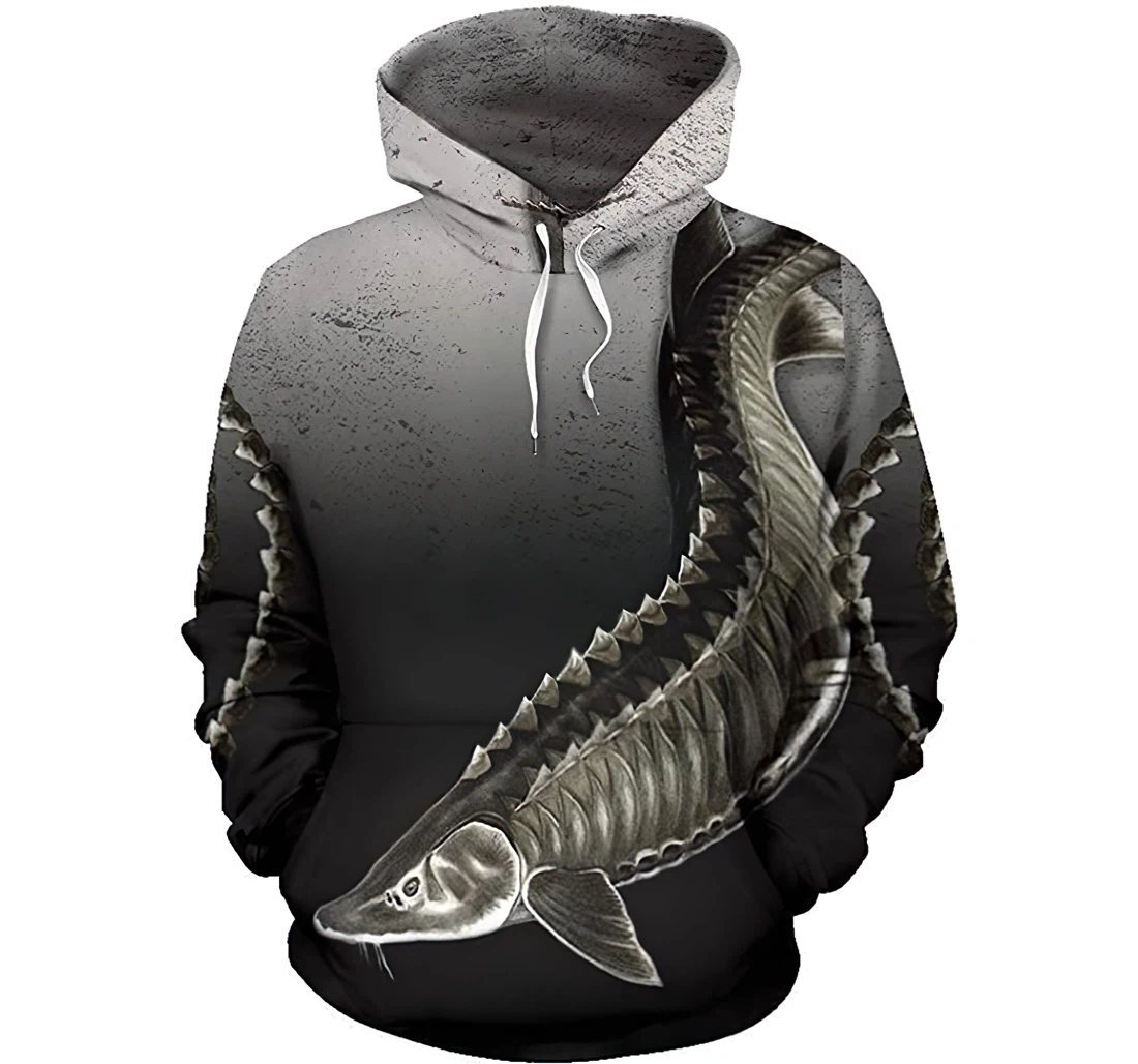 Fishing Sturgeon Gray Tshirt - 3D Printed Pullover Hoodie
