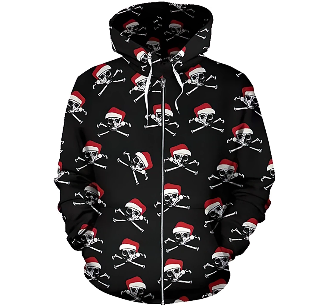 Zip Hoodie - Christmas Skull Tshirt - 3D Printed