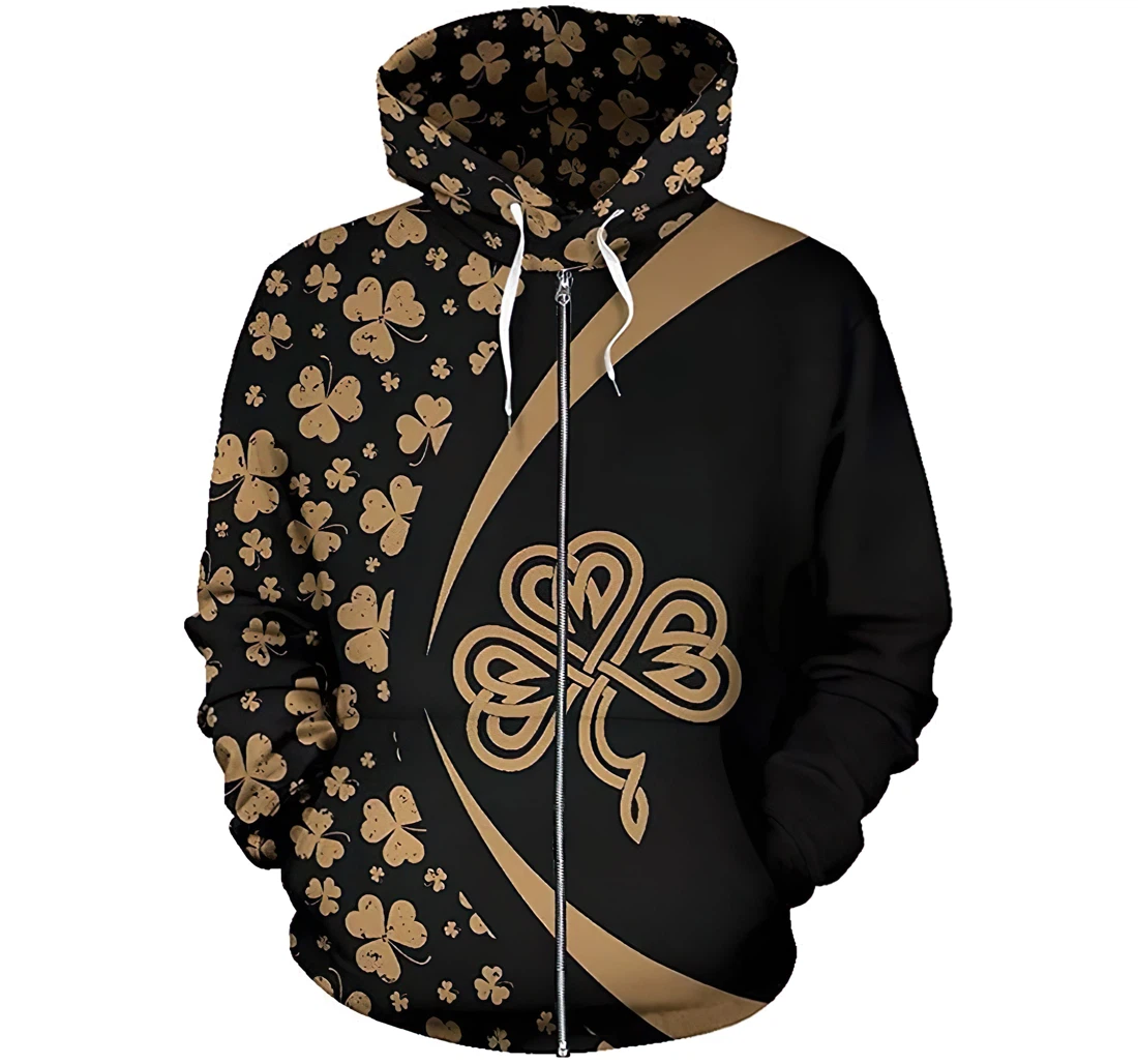 Ireland Shamrock Pattern Circle Style - Happy St. Patrick's Day - 3D Printed Pullover Hoodie