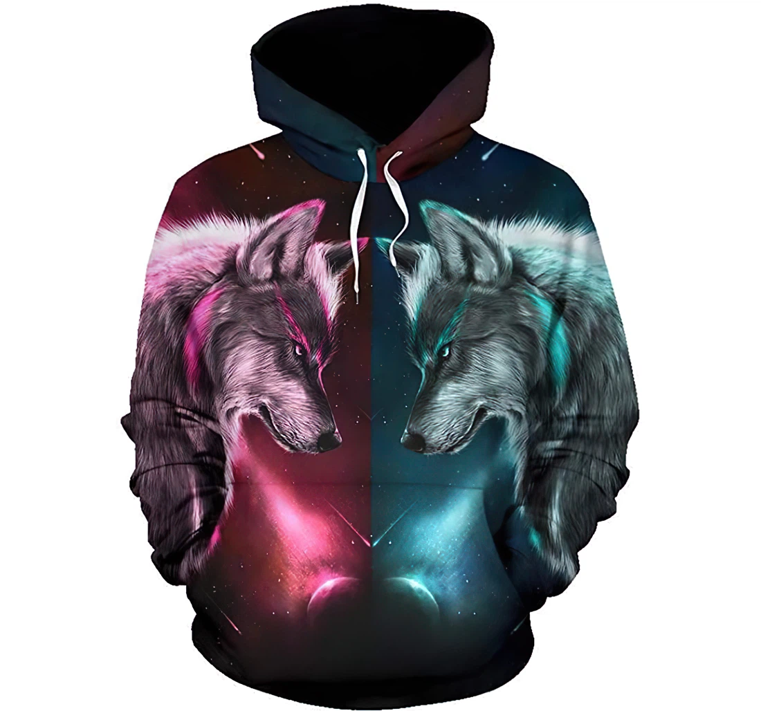 Valentine Couple Wolf Pink & Blue Tshirt - 3D Printed Pullover Hoodie