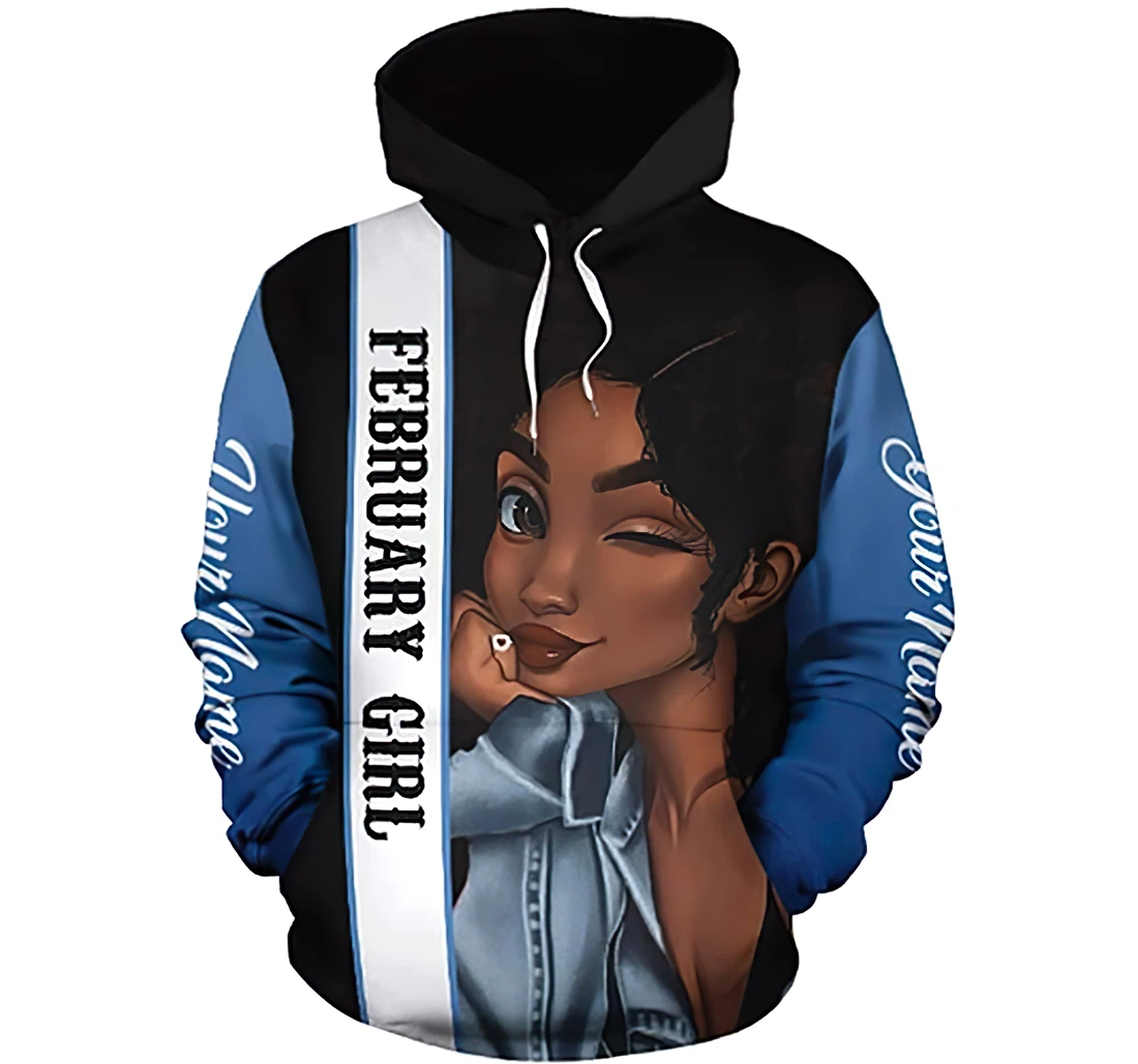 Personalized February Girl Woman - 3D Printed Pullover Hoodie