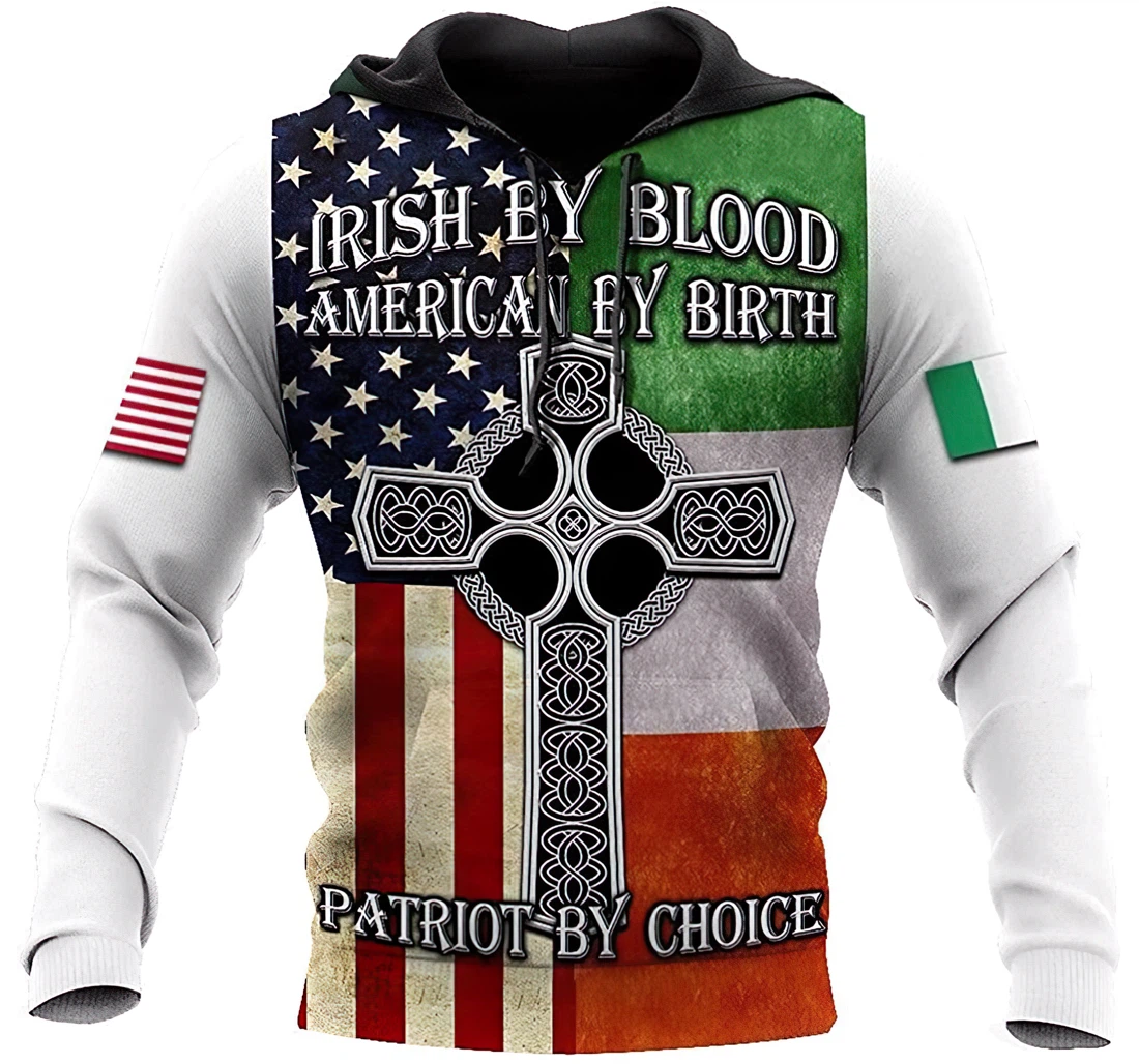 Irish St.patrick American Flag Irish Flag Cross - 3D Printed Pullover Hoodie