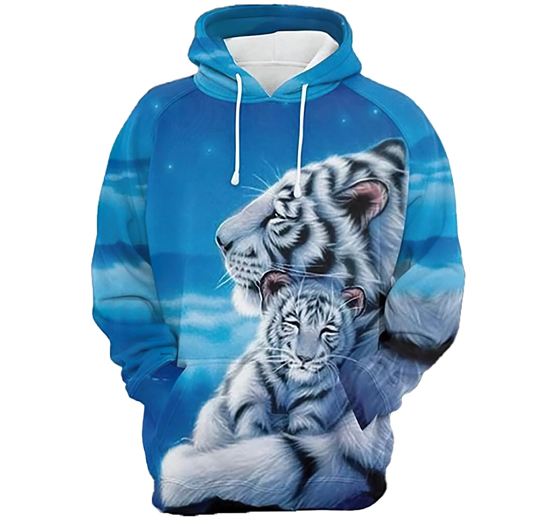 White Tiger Family Blue Sky Tshirt - 3D Printed Pullover Hoodie