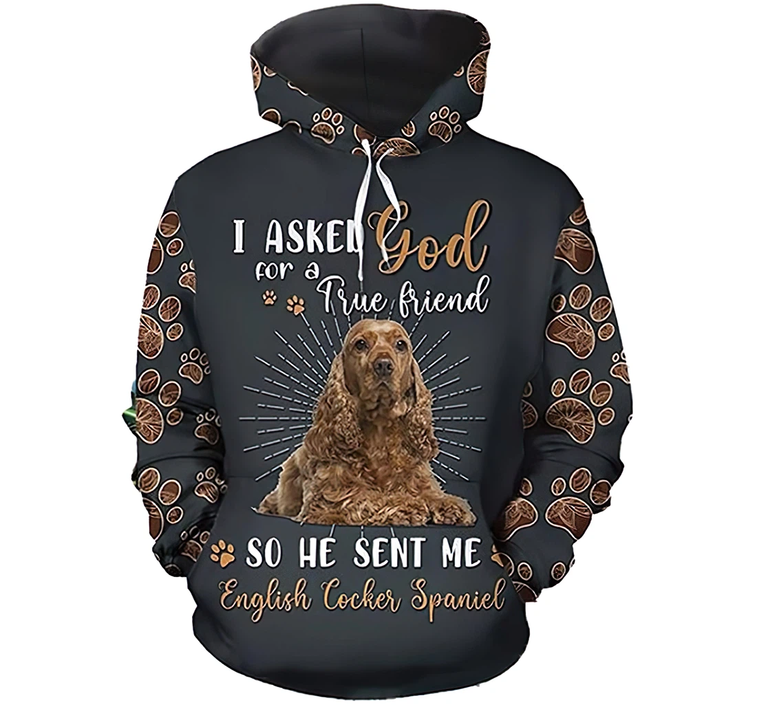 I Asked God English Cocker Spaniel Floral Paw - 3D Printed Pullover Hoodie