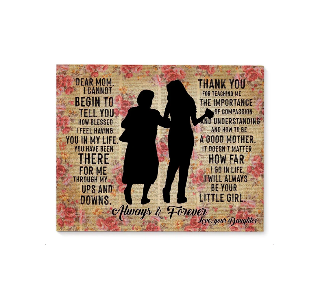 Poster, Canvas - Dear Mom I Will Always Be Your Little Girl Silhouette Mom Daughter Print Framed Wall Art