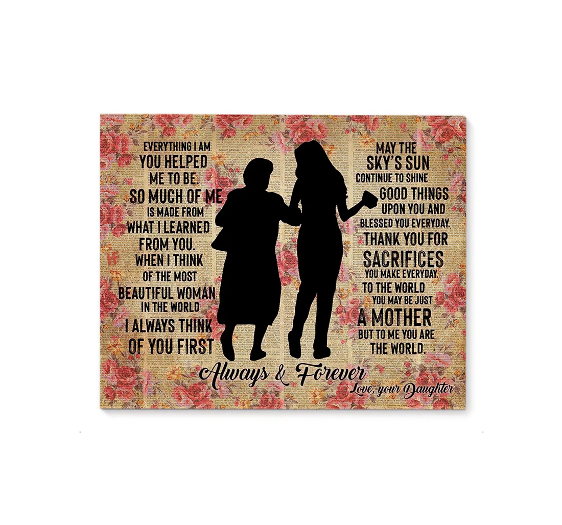 Poster, Canvas - Dear Mom To The World You May Be Just A Mother But To Me You Are The World Silhouette Mom Daughter Print Framed Wall Art