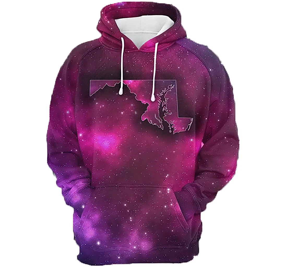 Maryland Purple Galaxy Man And Woman - 3D Printed Pullover Hoodie