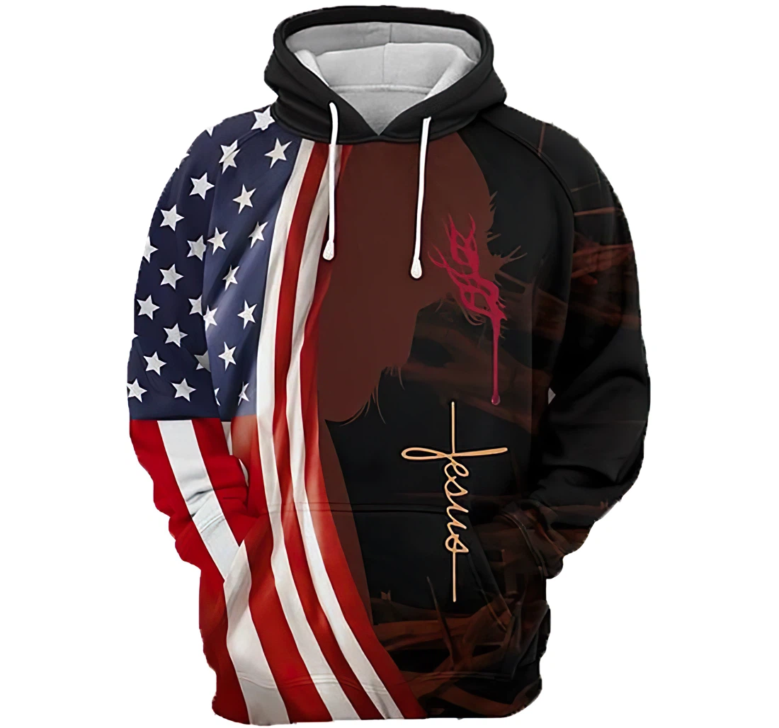 Jesus You Were On His Mind American Flag Man And Woman - 3D Printed Pullover Hoodie