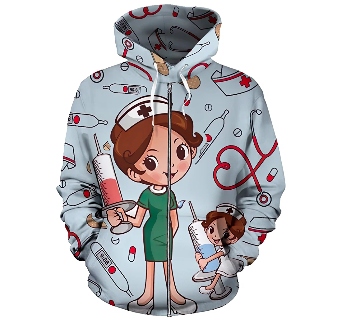 Nurse Cartoon Man And Woman - 3D Printed Pullover Hoodie