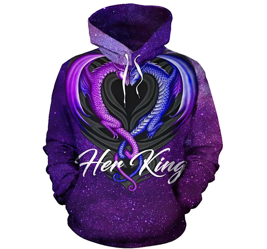 Valentine Her King Dragon Purple Man And Woman - 3D Printed Pullover Hoodie