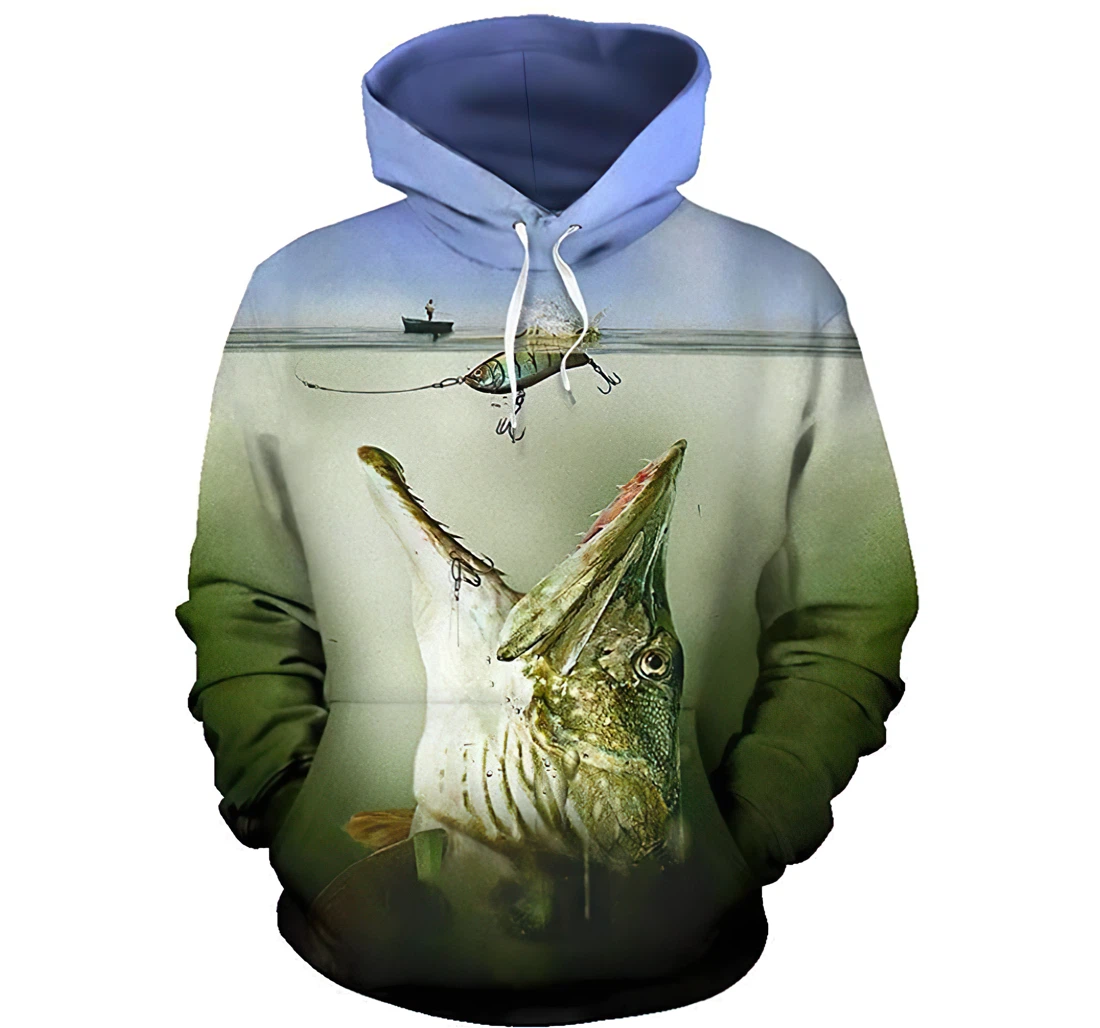 Fishing Pike Hunter Man And Woman - 3D Printed Pullover Hoodie