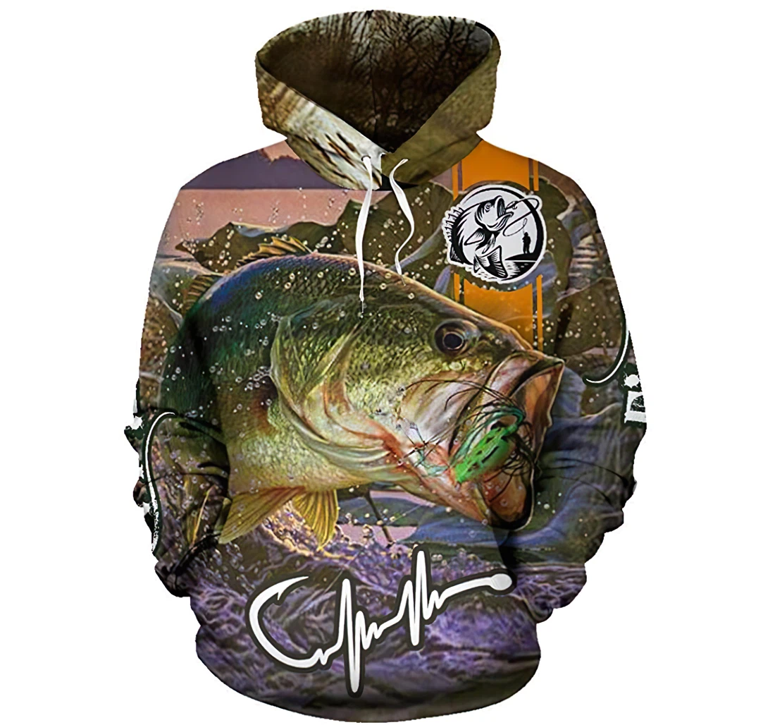 Bass Fishing Sunset Man And Woman - 3D Printed Pullover Hoodie