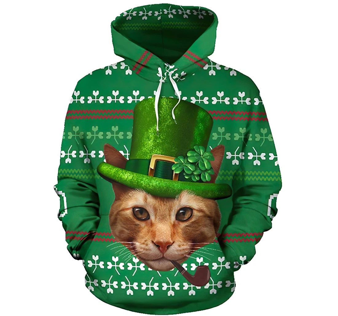 Patrick Irish Leprechaun Cat Man And Woman - 3D Printed Pullover Hoodie