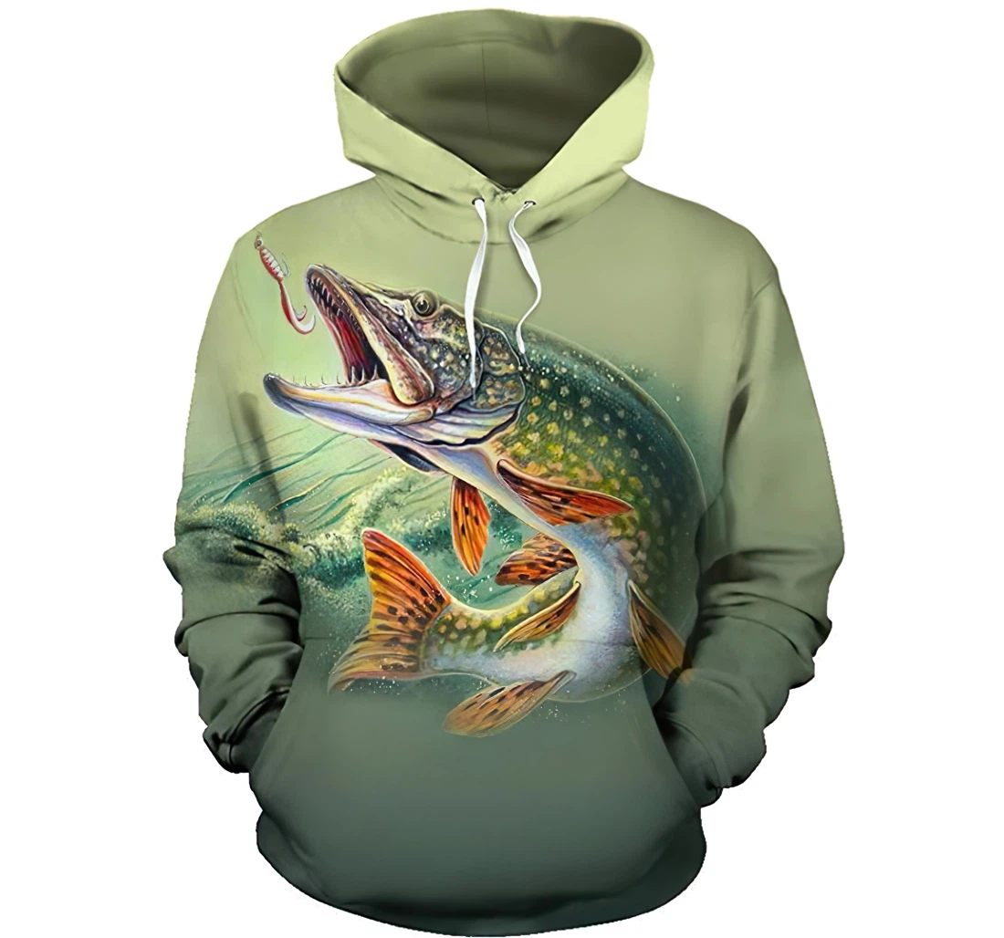 Fishing Musky Fish Man And Woman - 3D Printed Pullover Hoodie