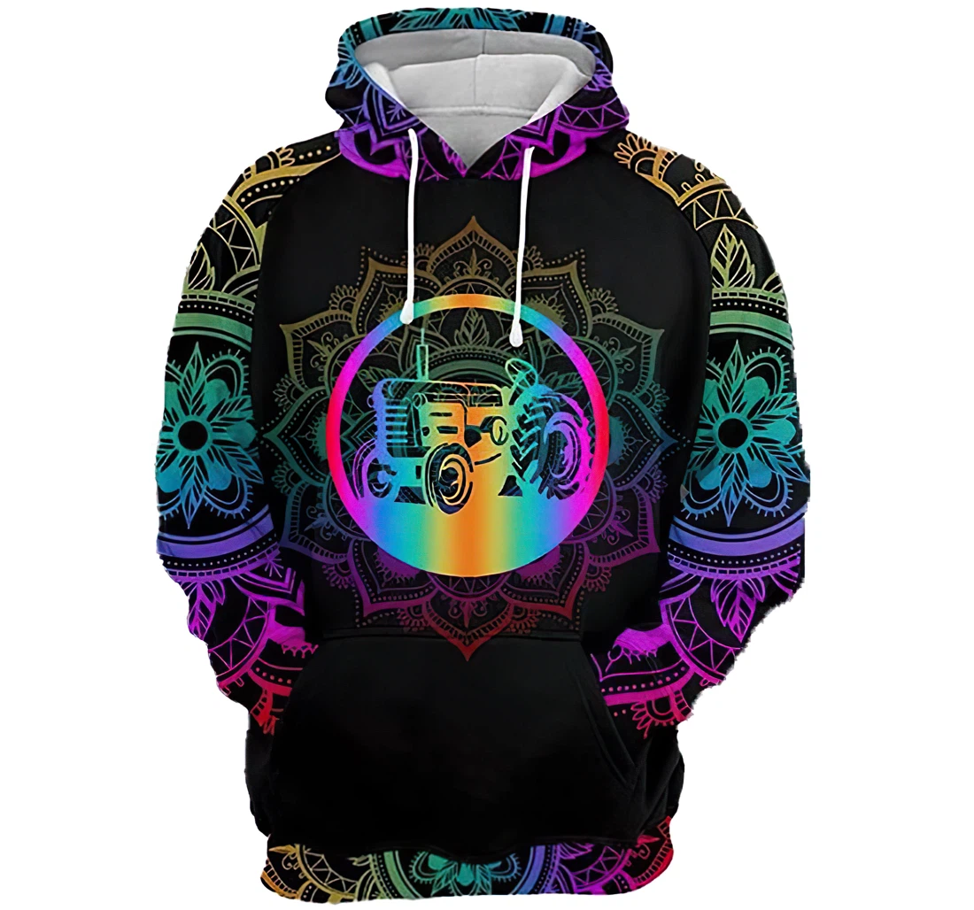 Tractor Mandala Colorful Man And Woman - 3D Printed Pullover Hoodie